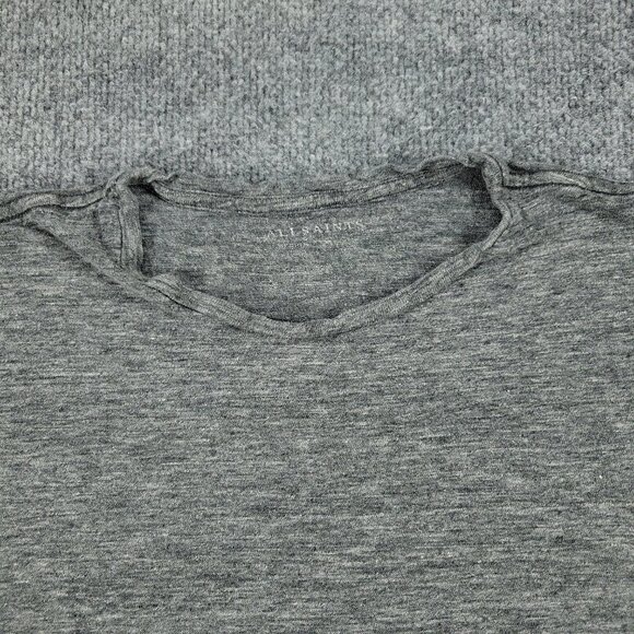 AllSaints Shirt Women's Medium Gray Faxley Crew Neck Short Sleeve Stretch Linen - Picture 2 of 13